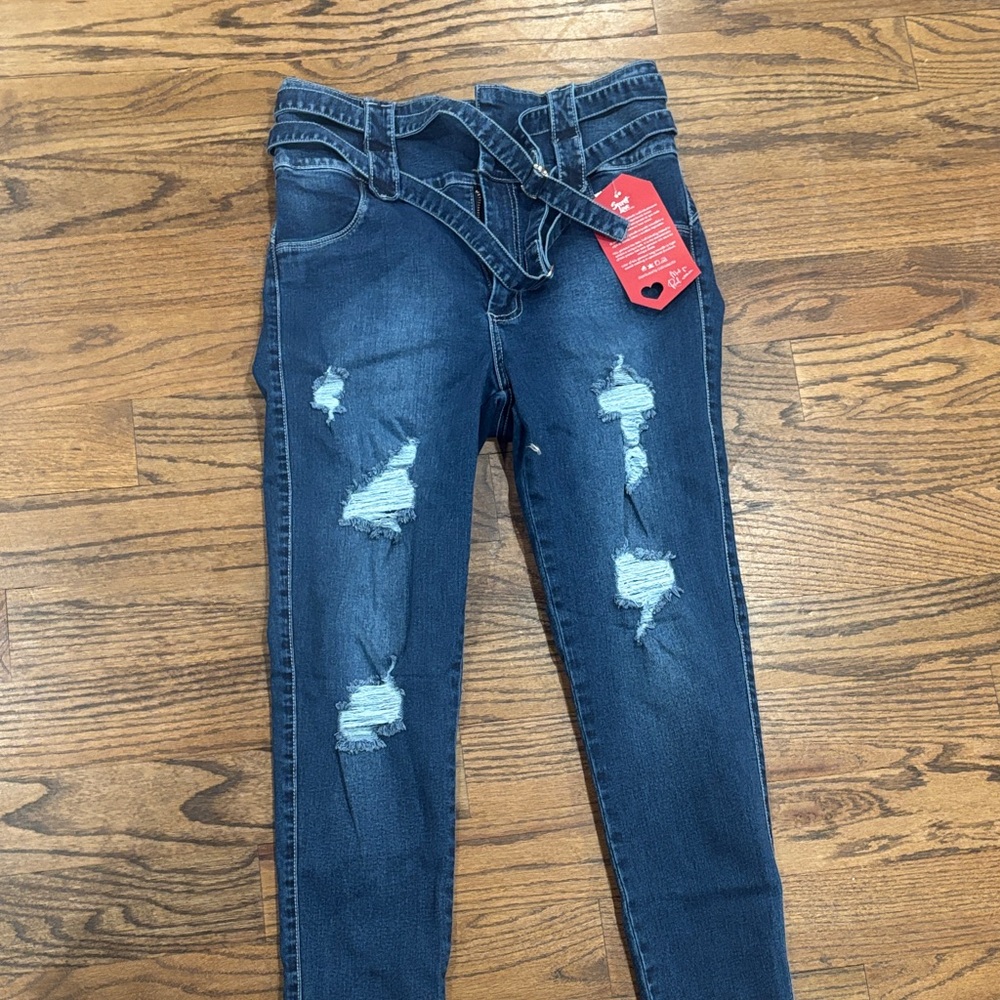 Trendy Dark Blue Distressed Women's Skinny Jeans